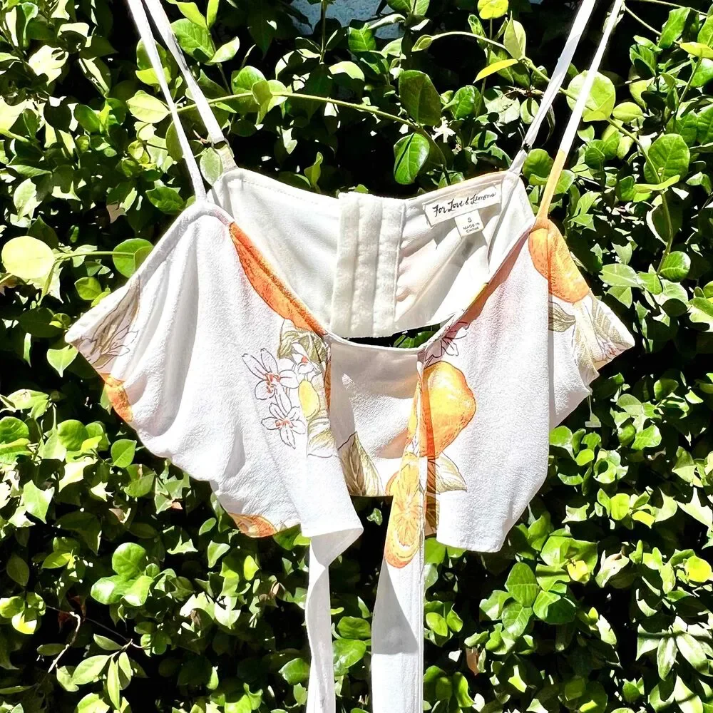 For Love & Lemons Lemonade Tie Front Crop Top White Yellow Size Small - Picture 6 of 6